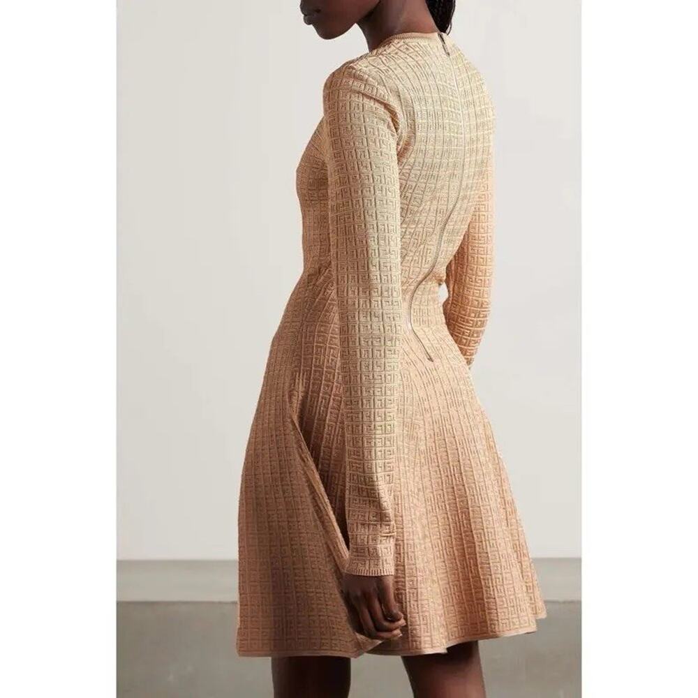 Givenchy 4G Logo Jacquard Knit Mini Dress Beige Long Sleeve Size Small - Picture 2 of 16